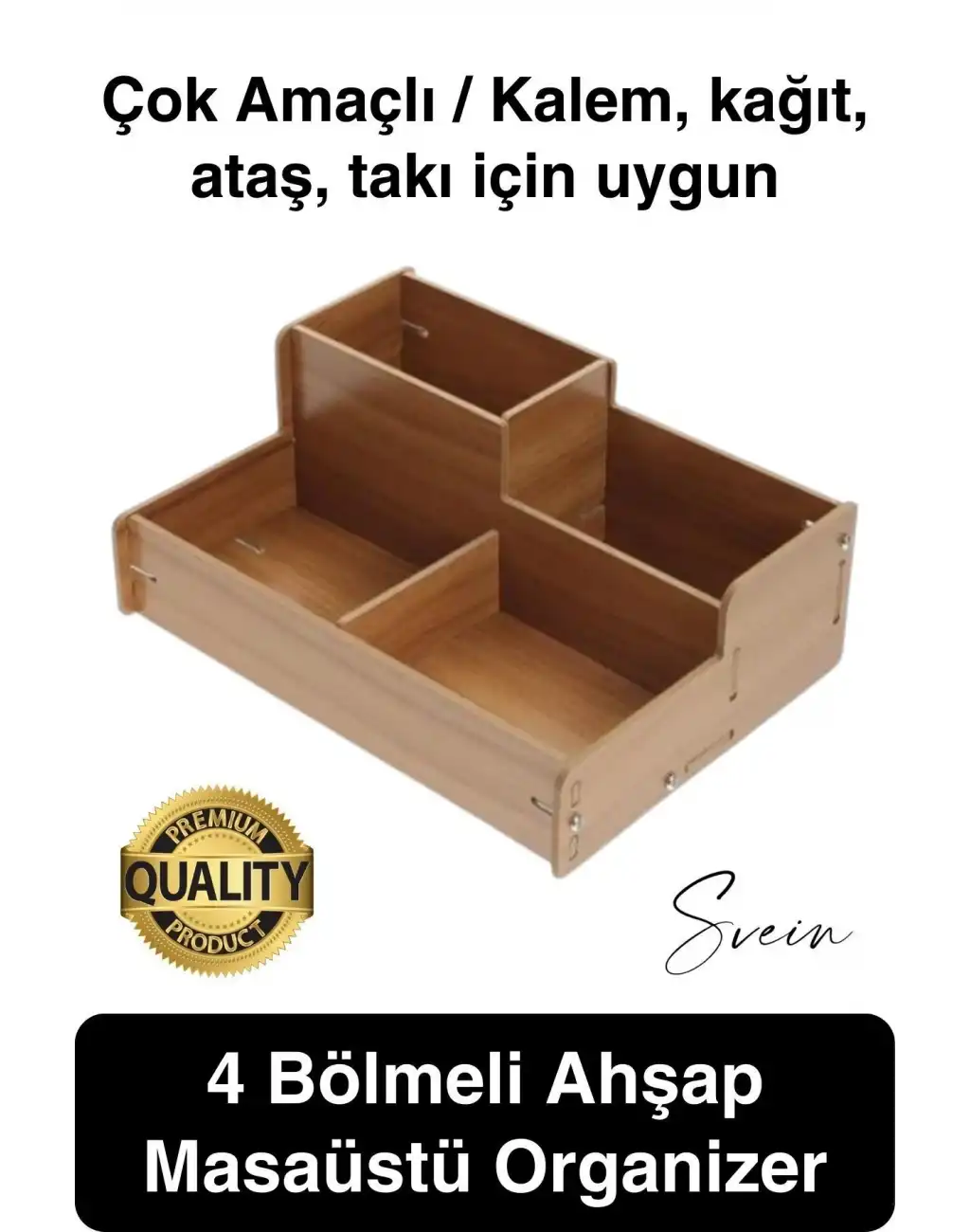 Özel Üretim 4 Bölmeli Masa Üstü Ahşap Kalem Kağıt Ataş Takı Organizeri Düzenleyici Kutu Ofis Masası