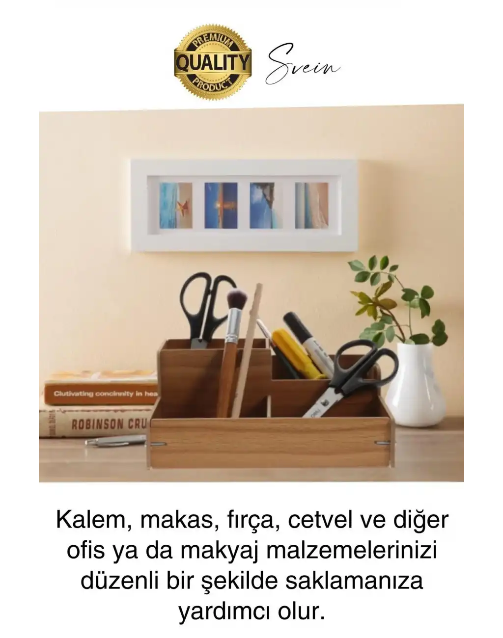 Özel Üretim 4 Bölmeli Masa Üstü Ahşap Kalem Kağıt Ataş Takı Organizeri Düzenleyici Kutu Ofis Masası