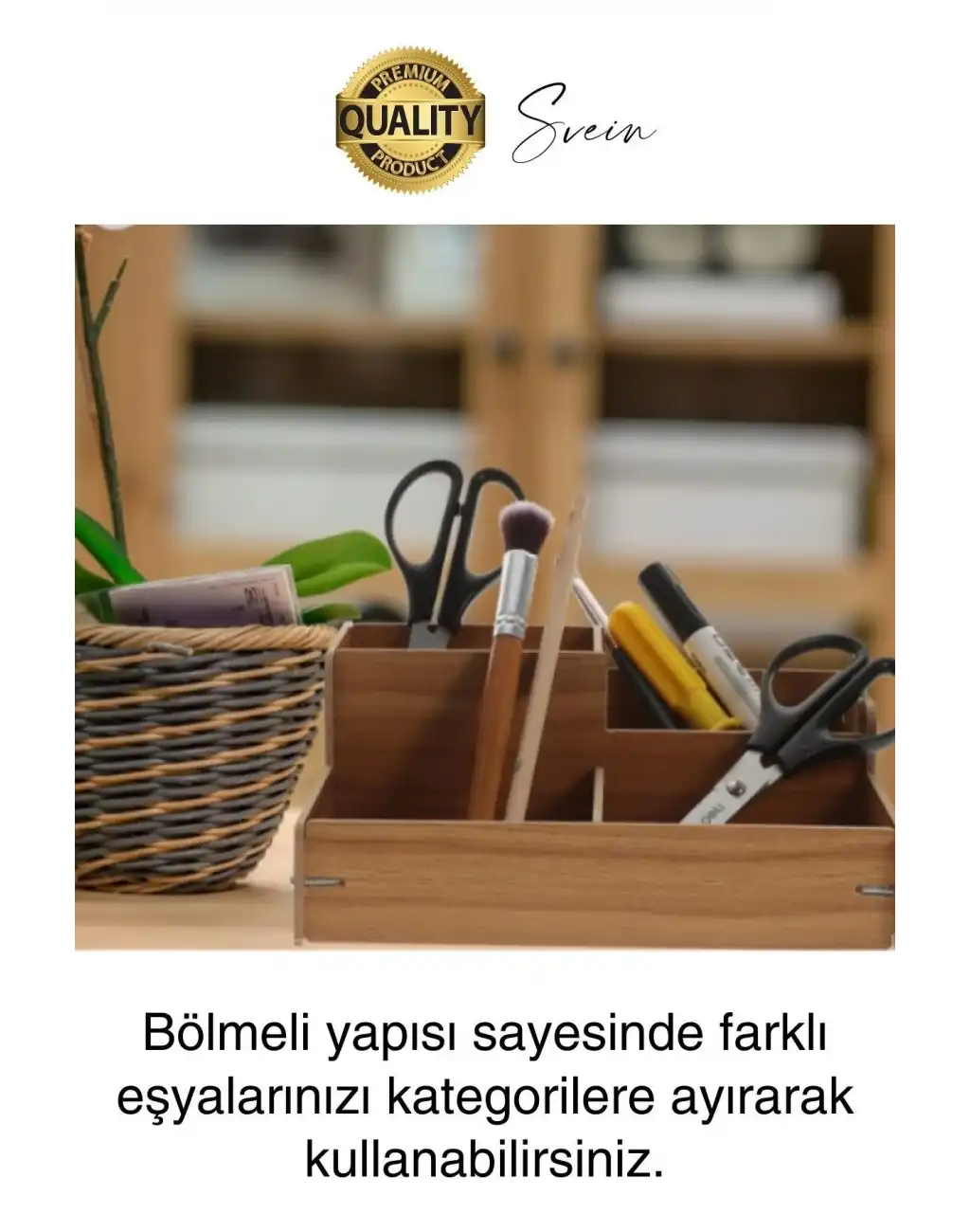 Özel Üretim 4 Bölmeli Masa Üstü Ahşap Kalem Kağıt Ataş Takı Organizeri Düzenleyici Kutu Ofis Masası