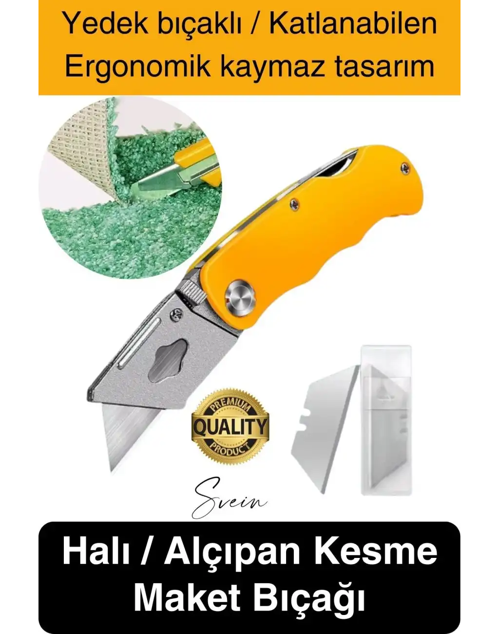 Premium Katlanır Dayanıklı Halı Maket Bıçağı Alçıpan Kesme Falçata Yedek Bıçaklı Çelik Çakı Tipi