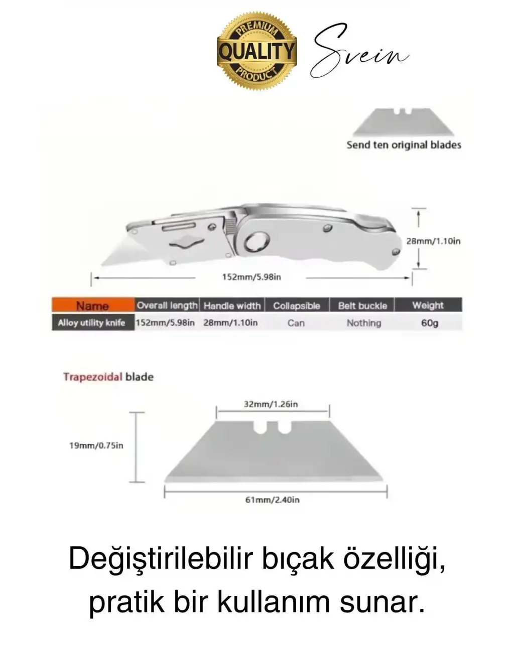 Premium Katlanır Dayanıklı Halı Maket Bıçağı Alçıpan Kesme Falçata Yedek Bıçaklı Çelik Çakı Tipi