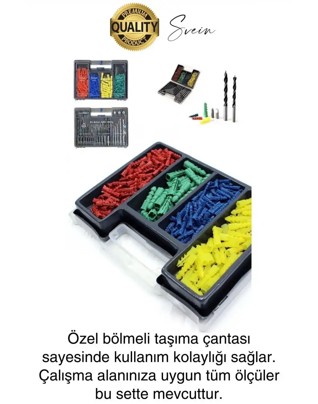 Premium 300 Parça Matkap Ucu ve Dübel Seti Sabitleme Tamir Montaj Delik Delme Ful Takım Çantası Kutu