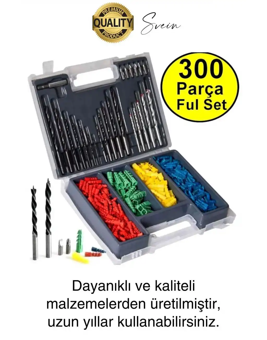 Premium 300 Parça Matkap Ucu ve Dübel Seti Sabitleme Tamir Montaj Delik Delme Ful Takım Çantası Kutu