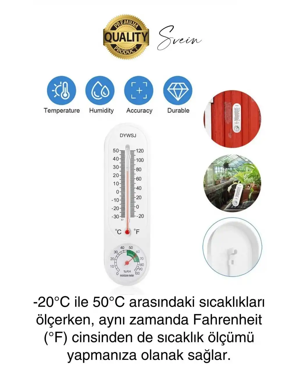 Premium Hassas İç Mekan Isı ve Nem Ölçer Termometre Sıcaklık Kontrol Ev Ofis Garaj Anlık Ölçüm Beyaz