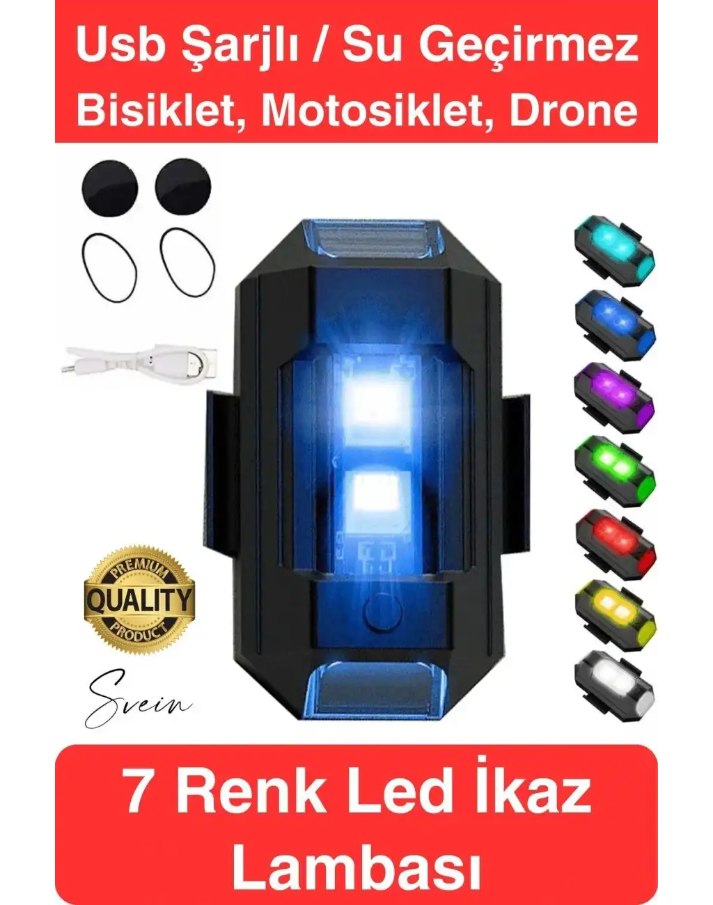 7 Renkli Şarjlı Bisiklet Motosiklet Drone Scooter Araba İçin Flaşör Lamba Yanıp Sönen Led İkaz Işığı
