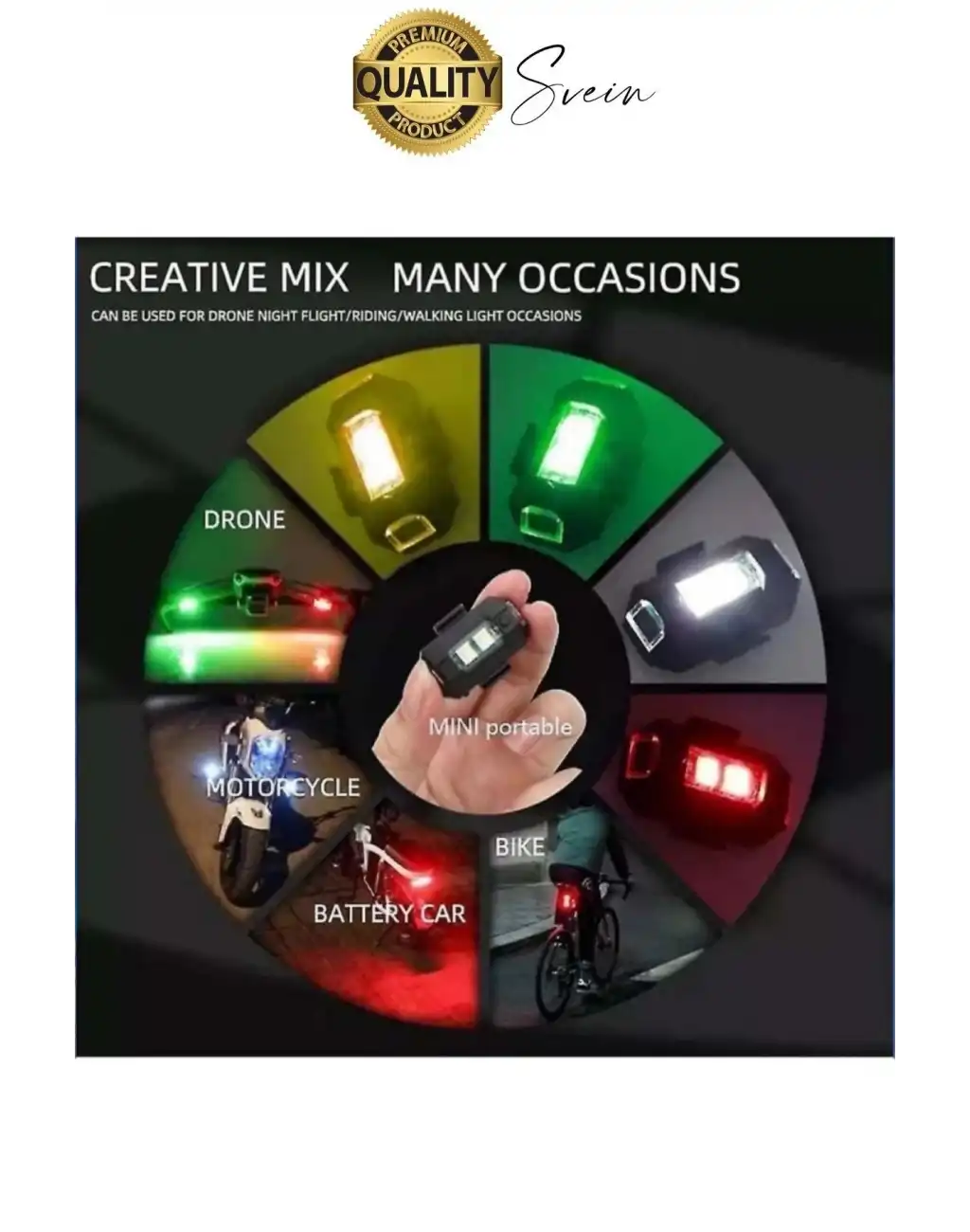 7 Renkli Şarjlı Bisiklet Motosiklet Drone Scooter Araba İçin Flaşör Lamba Yanıp Sönen Led İkaz Işığı