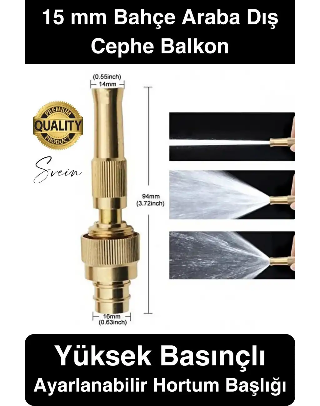 Yüksek Basınçlı Tazyikli Ayarlanabilir Hortum Başlığı Bahçe Sulama Araba Yıkama Güverte Dış Cephe
