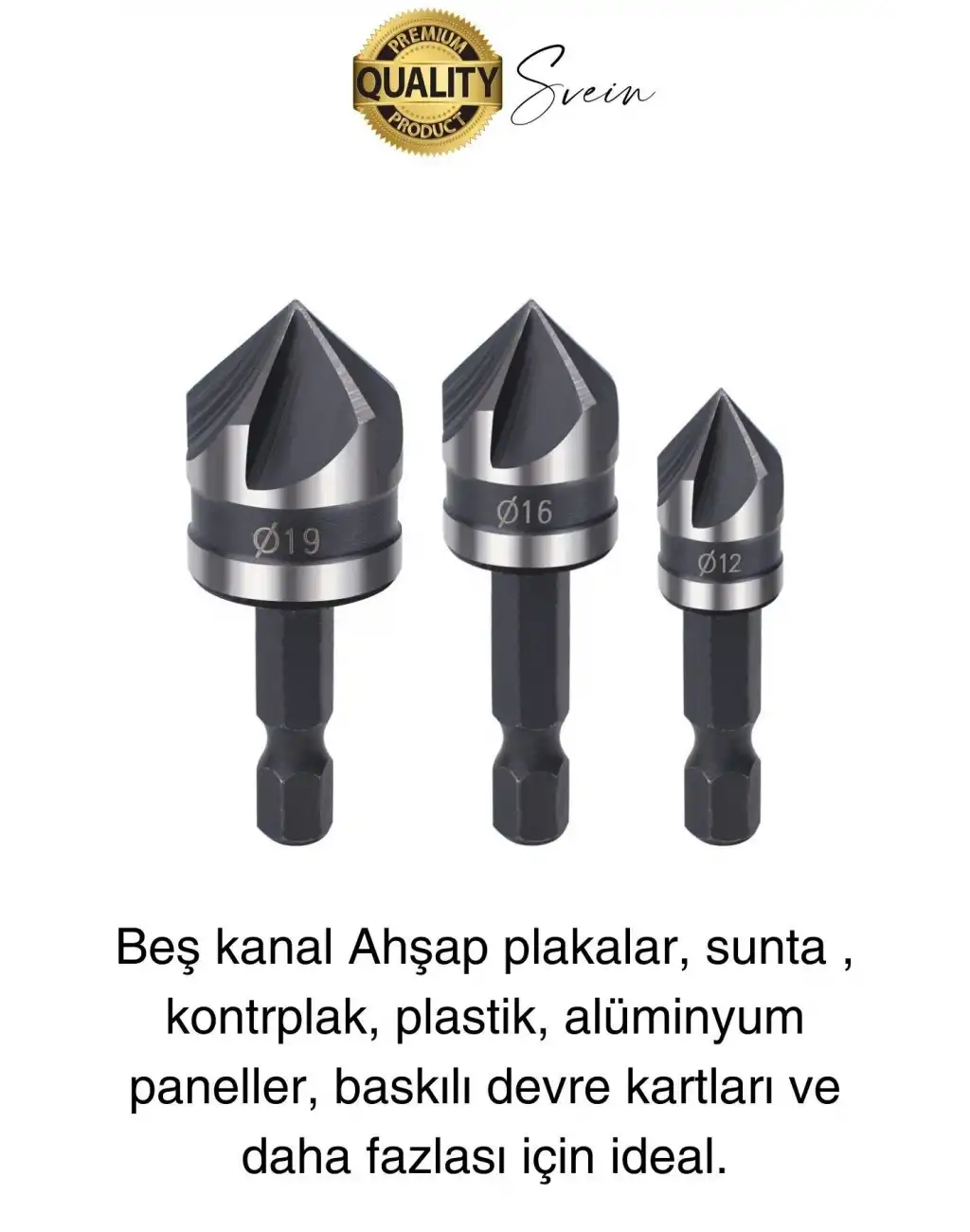A Kalite 3 Parça Premium Havşa Açma Matkap Ucu Seti HSS Bits Uçlu Paslanmaz Çelik Kalın 12-16-19 mm