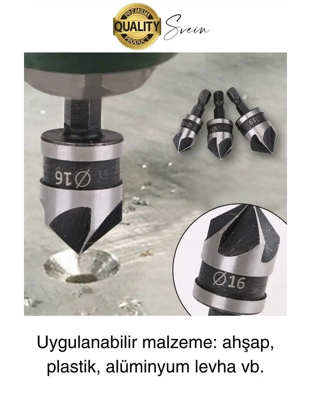 A Kalite 3 Parça Premium Havşa Açma Matkap Ucu Seti HSS Bits Uçlu Paslanmaz Çelik Kalın 12-16-19 mm