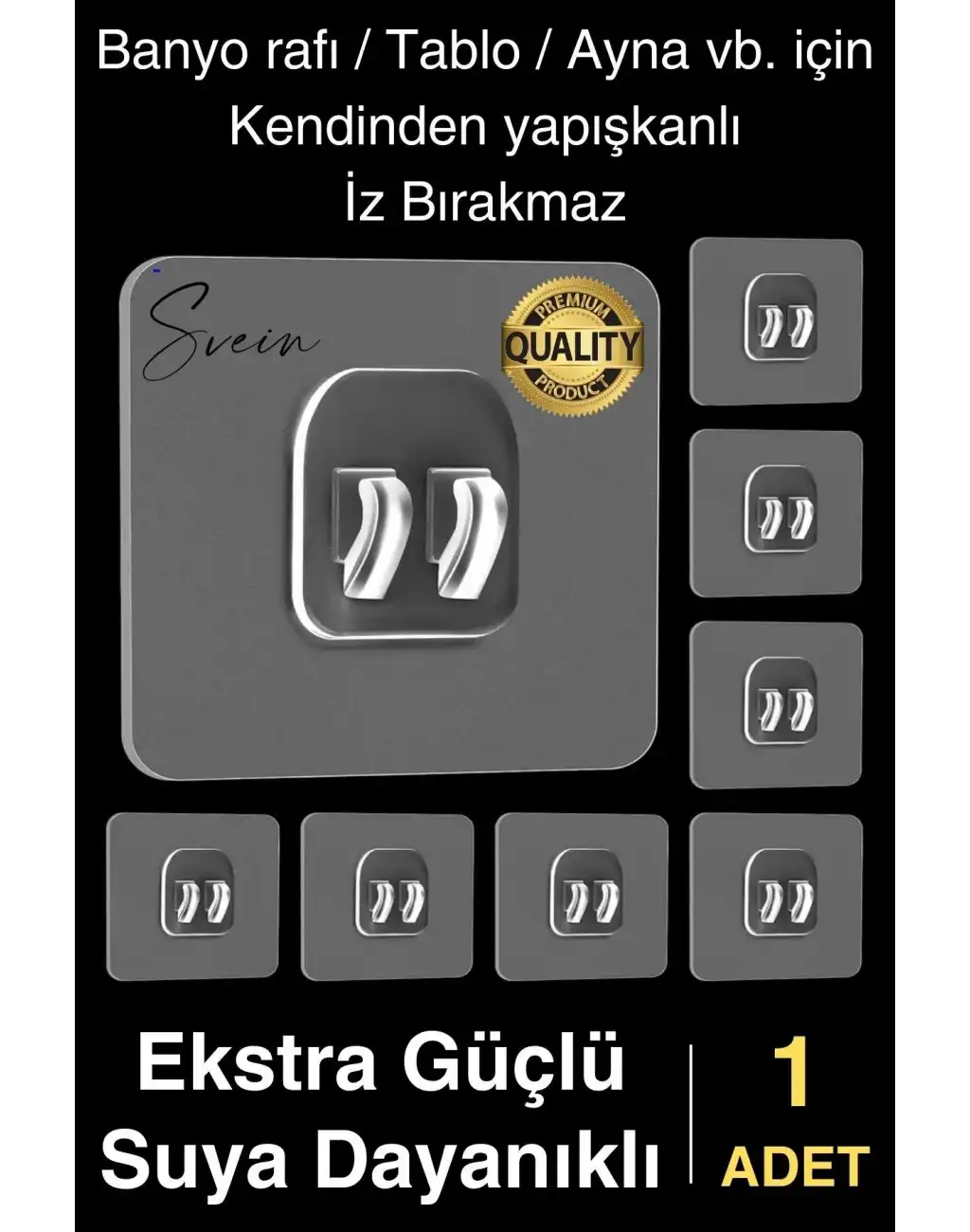 1 Ad. Ekstra Güçlü Kendinden Yapışkanlı İz Bırakmaz Suya Dayanıklı Banyo Rafı Tablo Ayna Askı Kanca