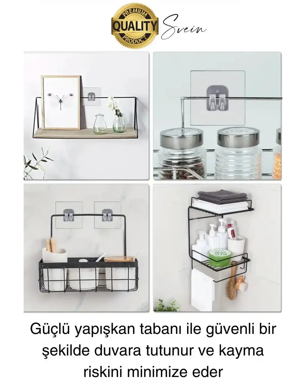 1 Ad. Ekstra Güçlü Kendinden Yapışkanlı İz Bırakmaz Suya Dayanıklı Banyo Rafı Tablo Ayna Askı Kanca