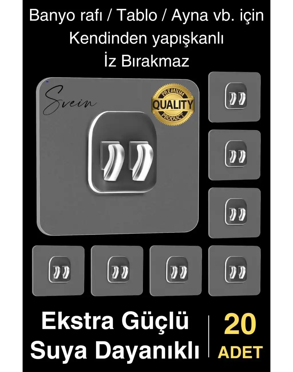 20 Ad. Ekstra Güçlü Kendinden Yapışkanlı İz Bırakmaz Suya Dayanıklı Banyo Rafı Tablo Ayna Askı Kanca