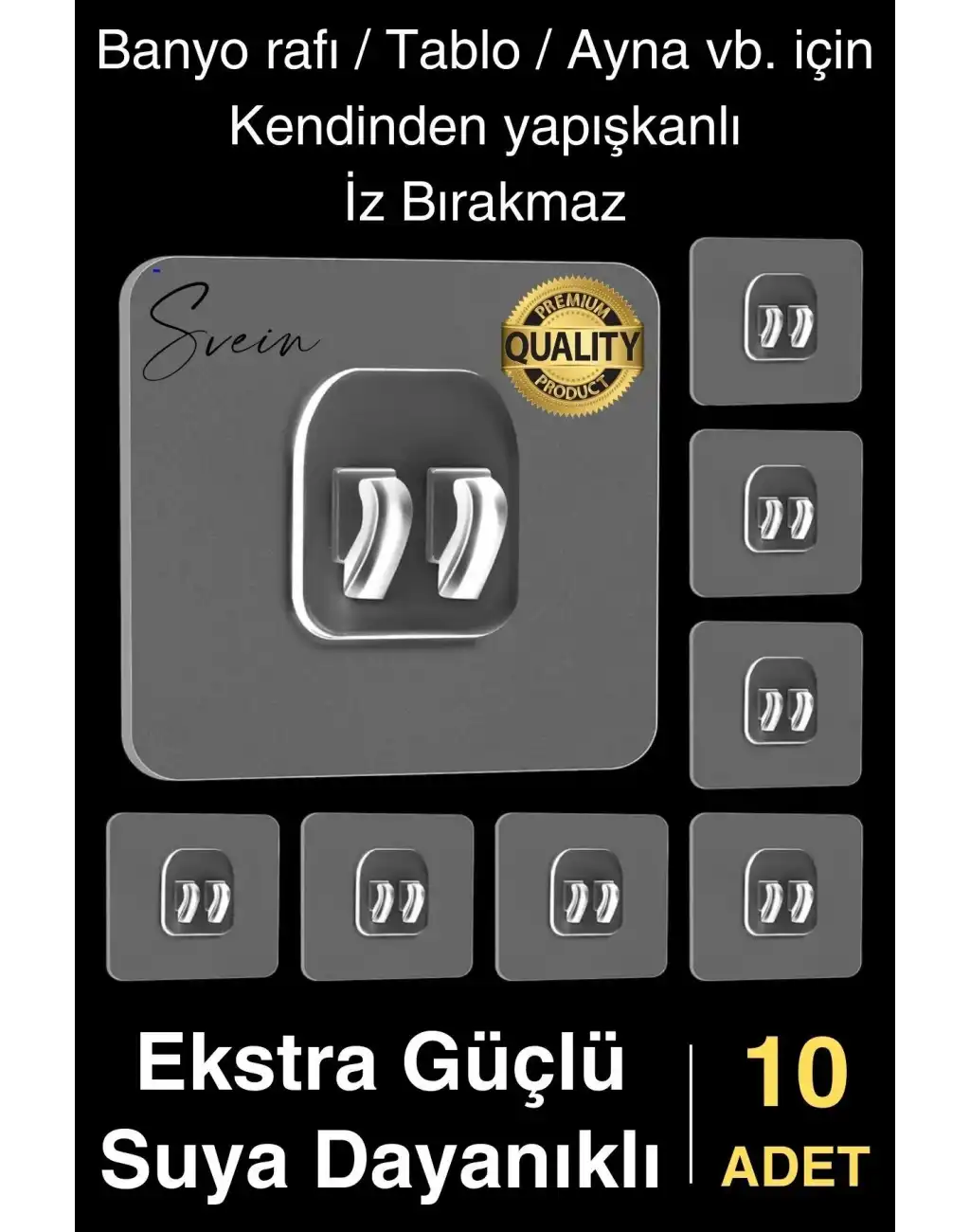 10 Ad. Ekstra Güçlü Kendinden Yapışkanlı İz Bırakmaz Suya Dayanıklı Banyo Rafı Tablo Ayna Askı Kanca