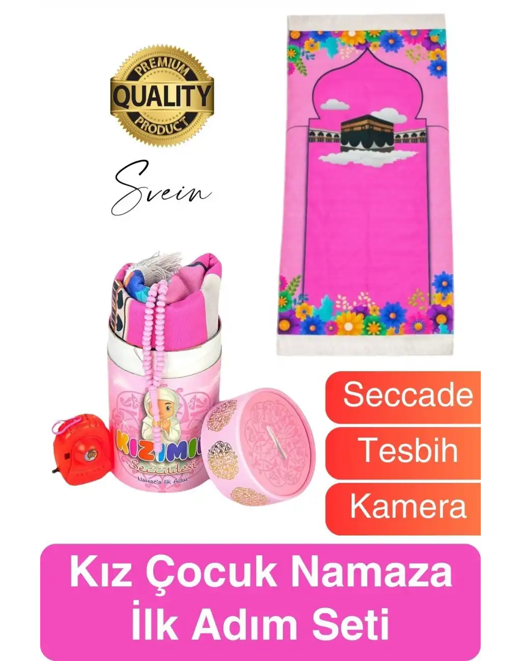 Özel Üretim Kız Çocuk Namaza İlk Adım Seccade Tesbih Seti Kızımın Seccadesi Oyuncak Hazırlık Hediye