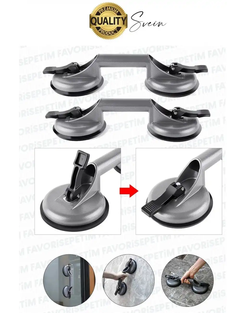 70 Kg Kapasiteli İkili Cam Vantuzu Alüminyum Vakumlu Taşıma Kaporta Göçük Çektirme Fayans Tutucu