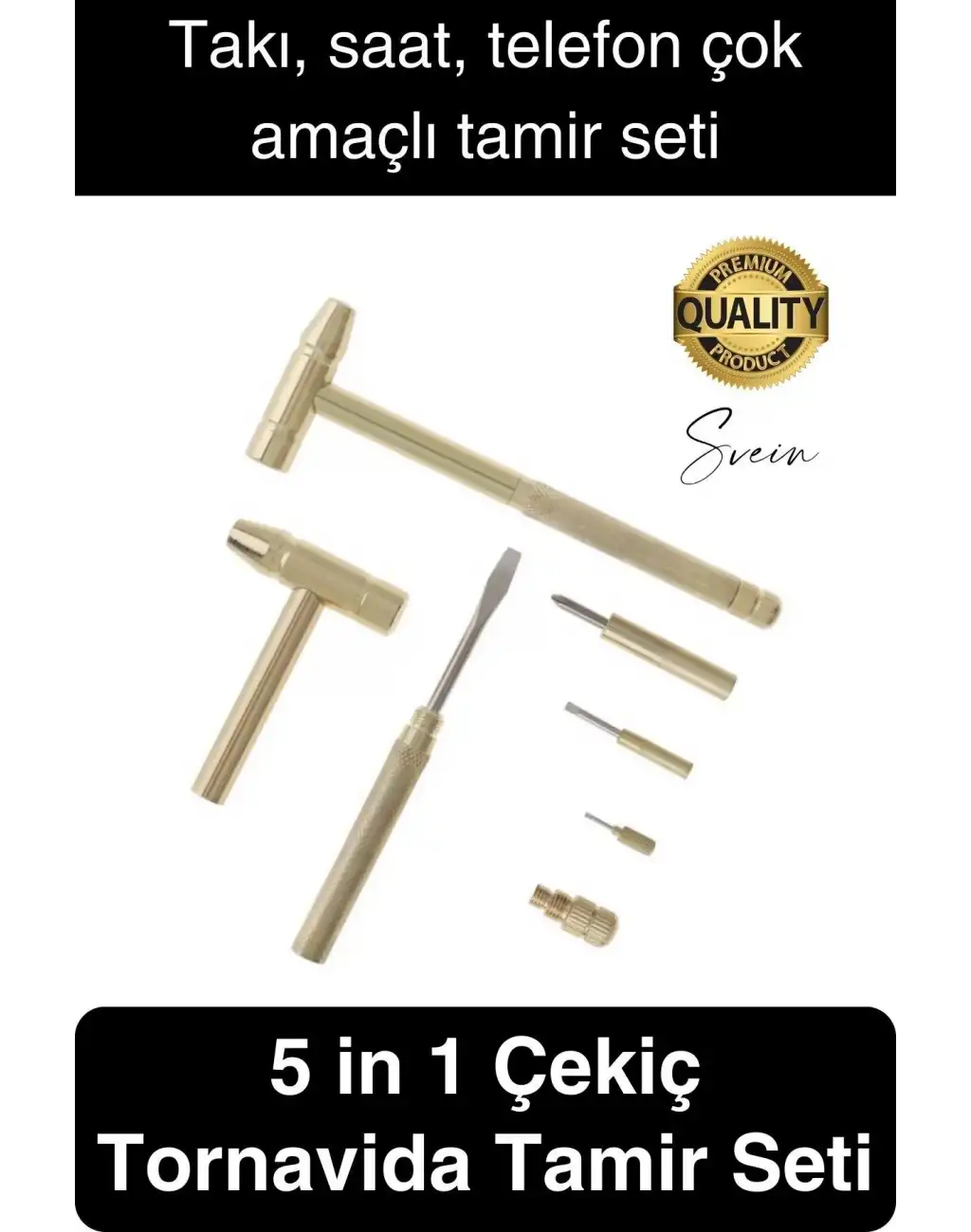 Premium 5 in 1 Çekiç Tornavida Tamir Seti Takı Saat Çok Amaçlı Çift Kafa Telefon Mücevher Kuyumcu