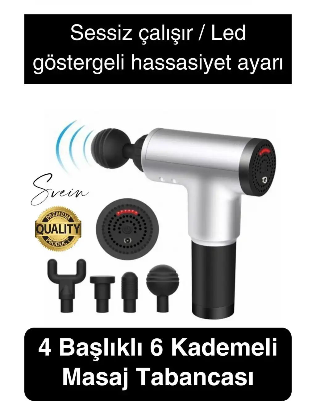 4 Başlıklı Titreşimli Yoğurmalı 6 Fonksiyonlu Masaj Aleti Tabancası Darbeli Sporcu Kas Rahatlatıcı