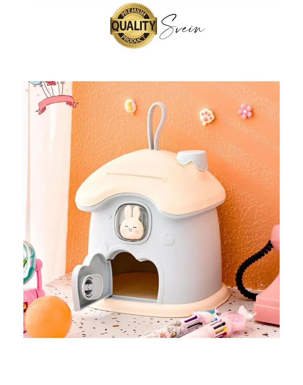 Sevimli Mavi Tavşan Figürlü Kilitli Çocuk Kumbara Bozuk Kağıt Para Saklama Kutusu Tasarruf