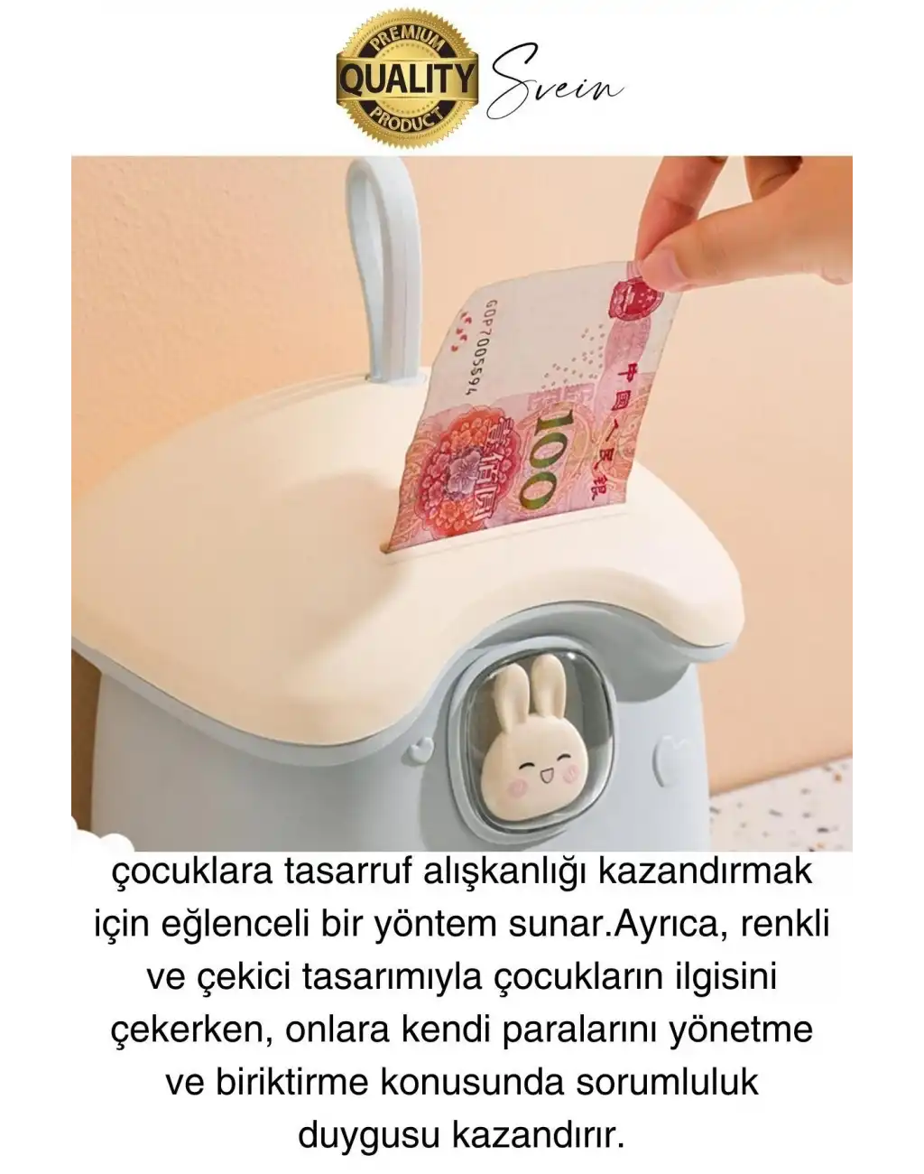 Sevimli Mavi Tavşan Figürlü Kilitli Çocuk Kumbara Bozuk Kağıt Para Saklama Kutusu Tasarruf