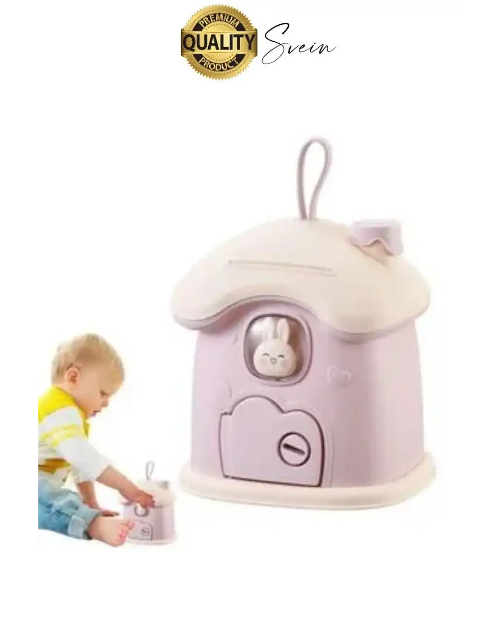 Sevimli Pembe Tavşan Figürlü Kilitli Çocuk Kumbara Bozuk Kağıt Para Saklama Kutusu Tasarruf