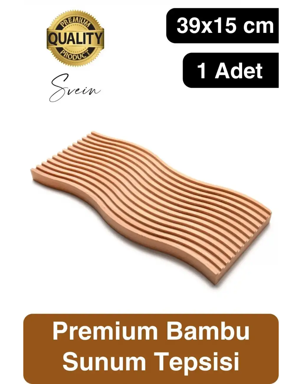 Premium Çok Amaçlı Diktörtgen Çift Taraflı Düz Dalgalı Oyuk Desenli Ahşap Bambu Sunum Tepsi 39x15 cm