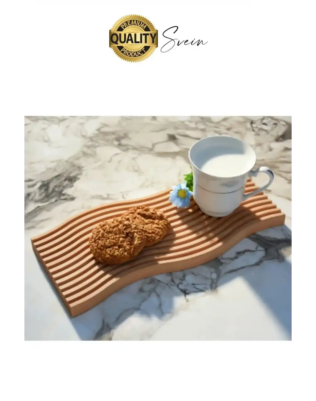 Premium Çok Amaçlı Diktörtgen Çift Taraflı Düz Dalgalı Oyuk Desenli Ahşap Bambu Sunum Tepsi 39x15 cm