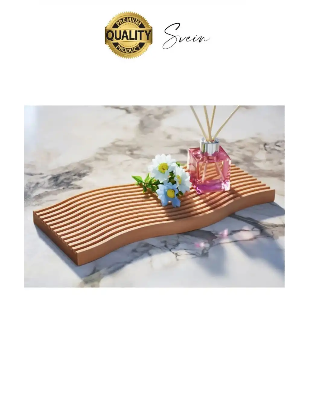 Premium Çok Amaçlı Diktörtgen Çift Taraflı Düz Dalgalı Oyuk Desenli Ahşap Bambu Sunum Tepsi 39x15 cm