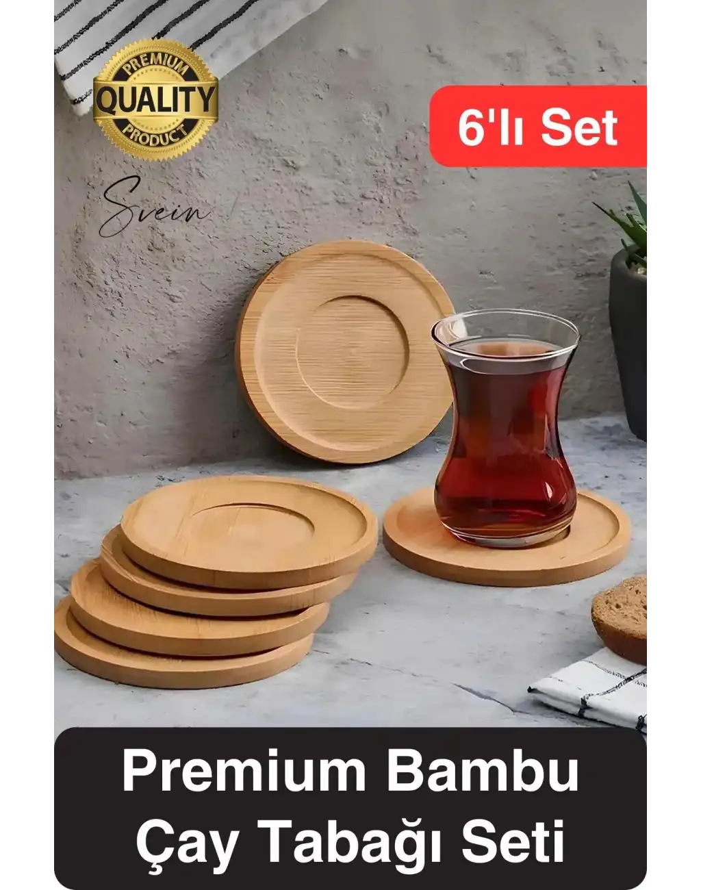 6lı Bambu Ahşap Çay Tabağı Altlığı Seti Kahve Yuvarlak Fincan Kupa Bardak Sunum Takımı Yıkanabilir