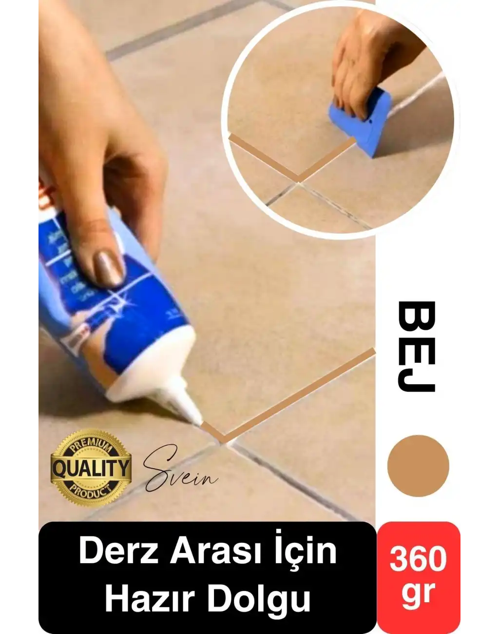 Premium Fayans Arası Bej Hazır Derz Dolgu Gaga Uç Tüp Mermer Mutfak Banyo Zemin Duvar Onarıcı