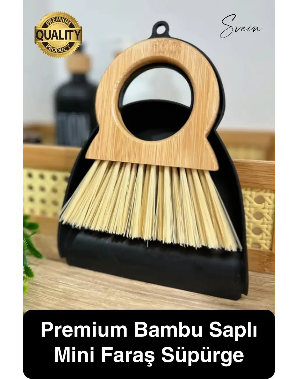 Yuvarlak Bambu Saplı Mini Süpürge Faraş Seti Masaüstü Süpürme Kürek Fırçalı Klavye Temizleme Küçük