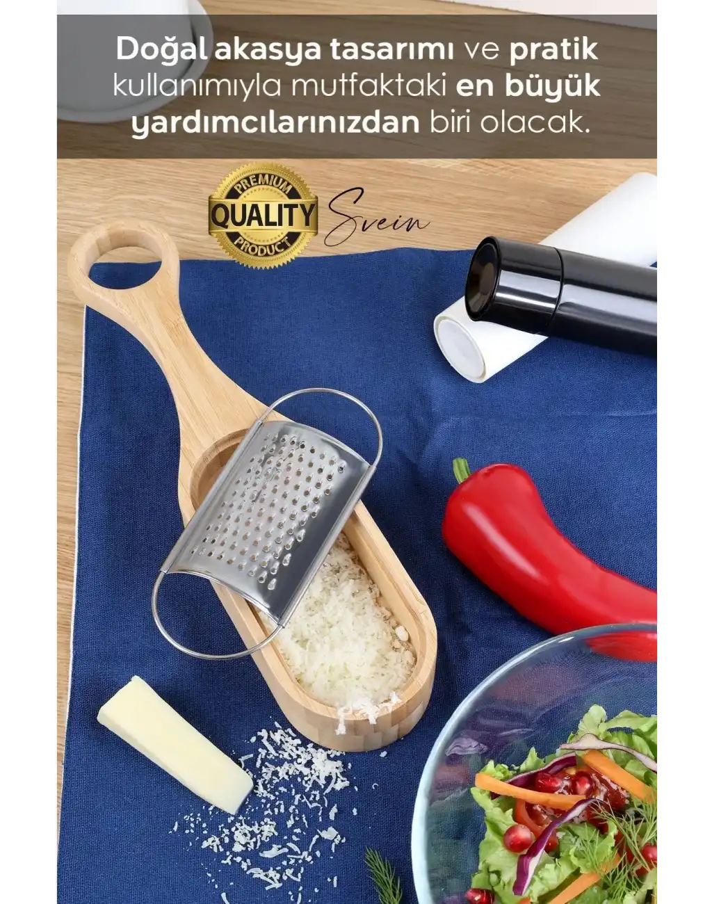 Doğal Ahşap Bambu Saplı Hazneli Rende Peynir Limon Zencefil Sarımsak El Rendesi Asma Sap