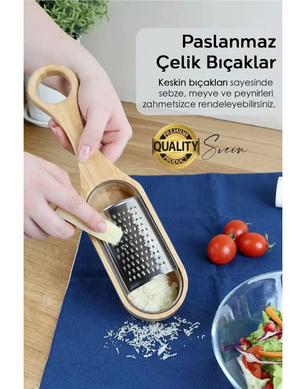 Doğal Ahşap Bambu Saplı Hazneli Rende Peynir Limon Zencefil Sarımsak El Rendesi Asma Sap