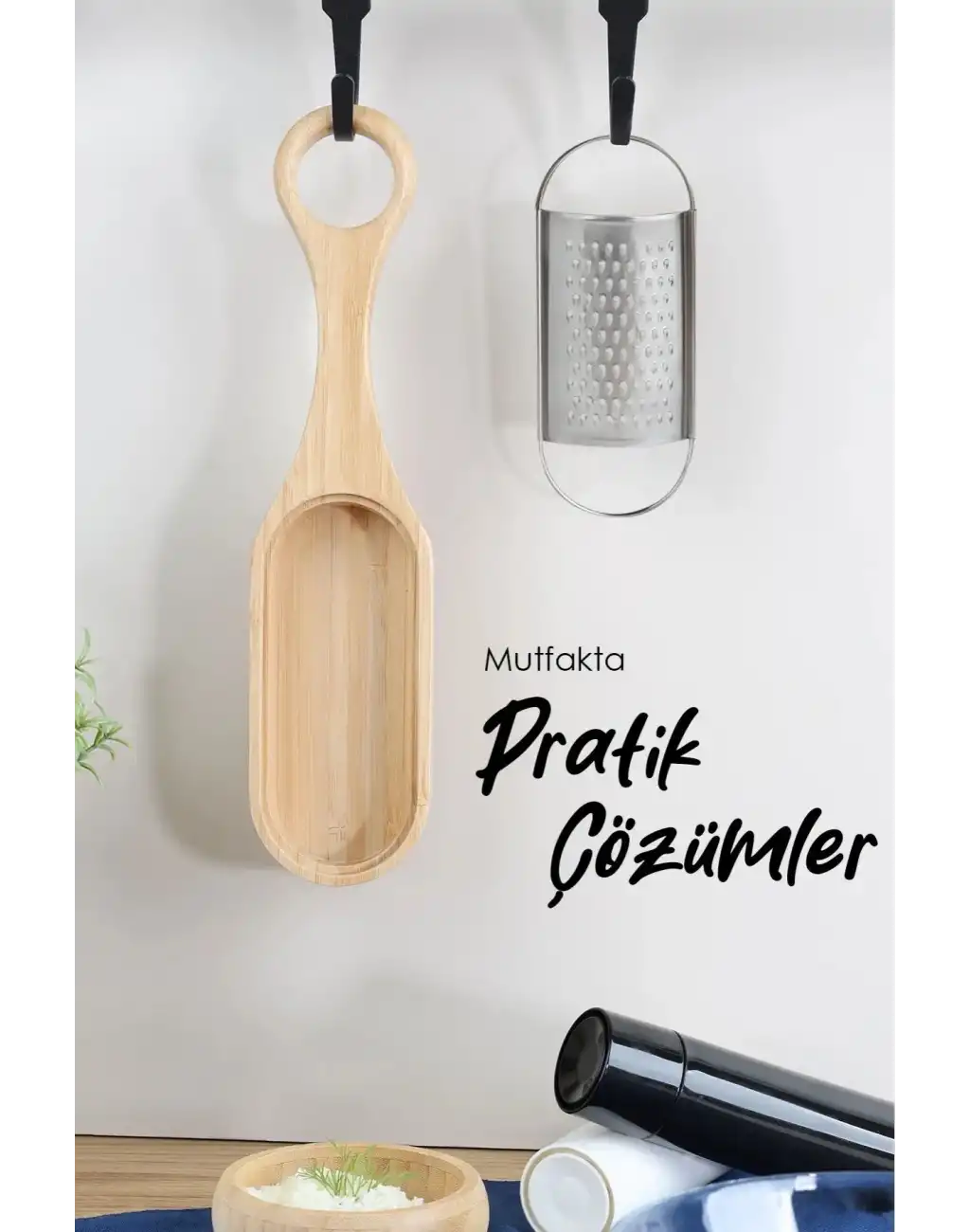 Doğal Ahşap Bambu Saplı Hazneli Rende Peynir Limon Zencefil Sarımsak El Rendesi Asma Sap