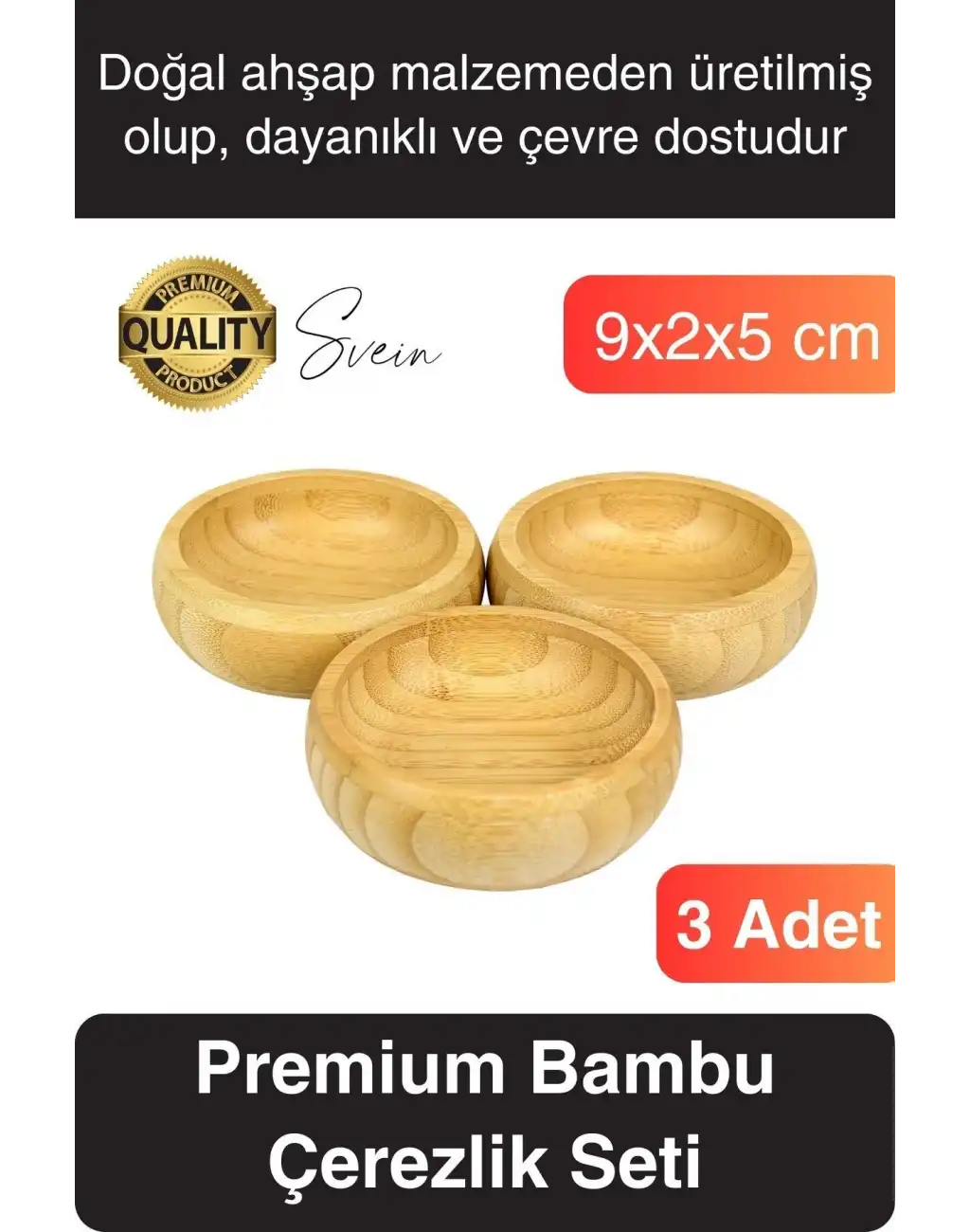Premium 3lü Doğal Bambu Çerezlik Seti Ahşap Dekoratif Sade Kase Yuvarlak Atıştırmalık Kabı Sosluk