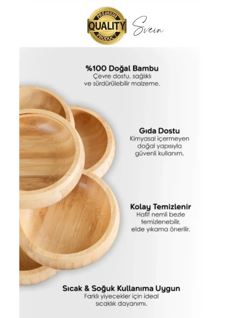 Premium 3lü Doğal Bambu Çerezlik Seti Ahşap Dekoratif Sade Kase Yuvarlak Atıştırmalık Kabı Sosluk