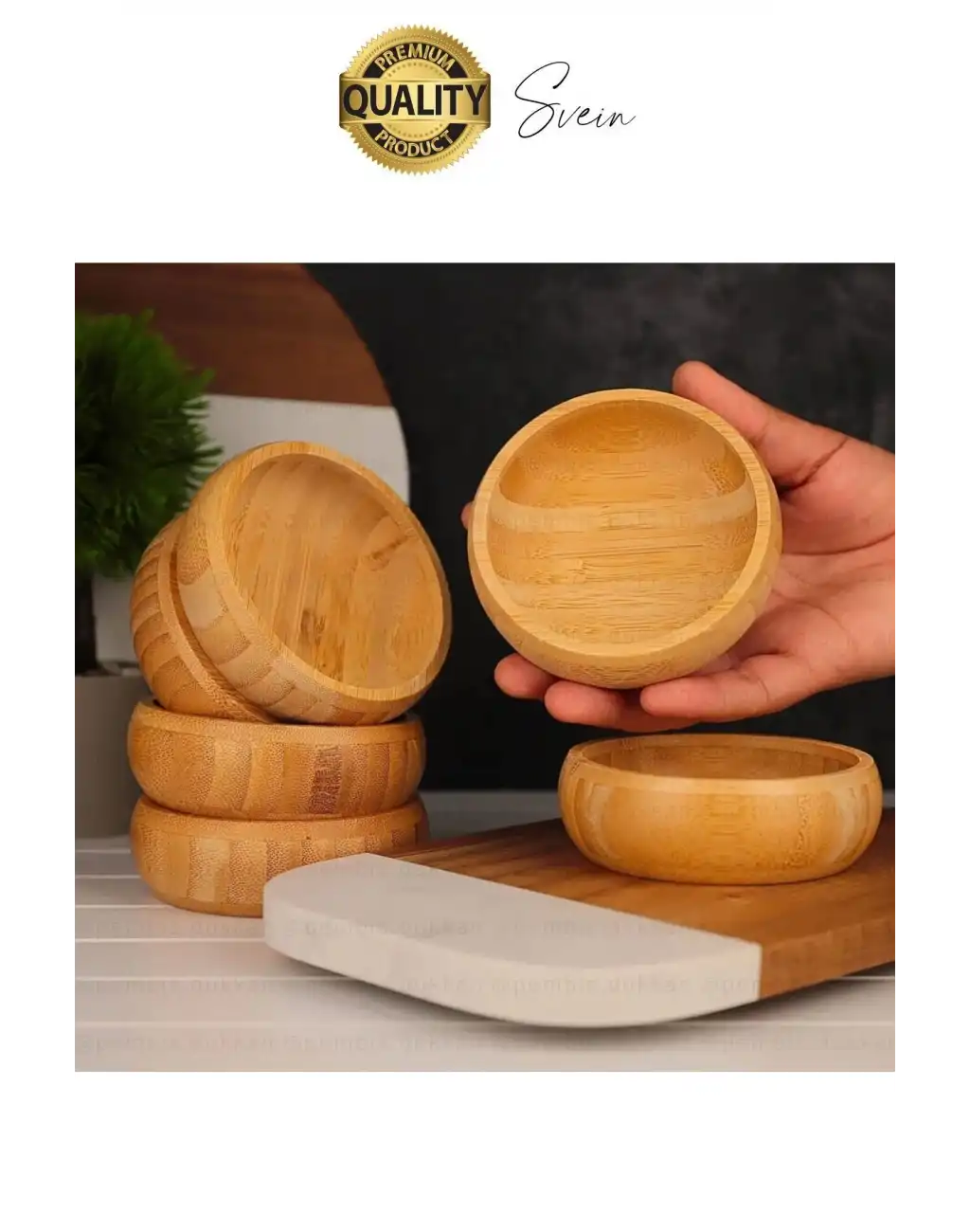 Premium 3lü Doğal Bambu Çerezlik Seti Ahşap Dekoratif Sade Kase Yuvarlak Atıştırmalık Kabı Sosluk