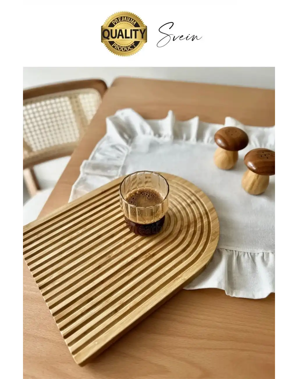 Dekoratif Ahşap Oymalı Kahverengi Gökkuşağı Çay Kahve Sunum Tepsisi Tabağı Doğal Şık Dekor Sunumluk