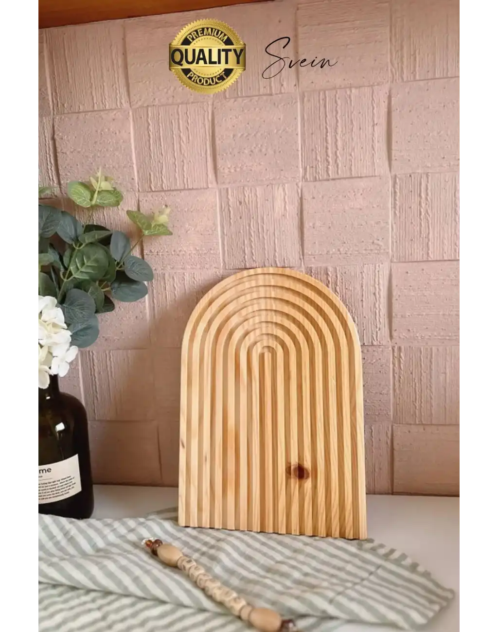 Dekoratif Ahşap Oymalı Kahverengi Gökkuşağı Çay Kahve Sunum Tepsisi Tabağı Doğal Şık Dekor Sunumluk