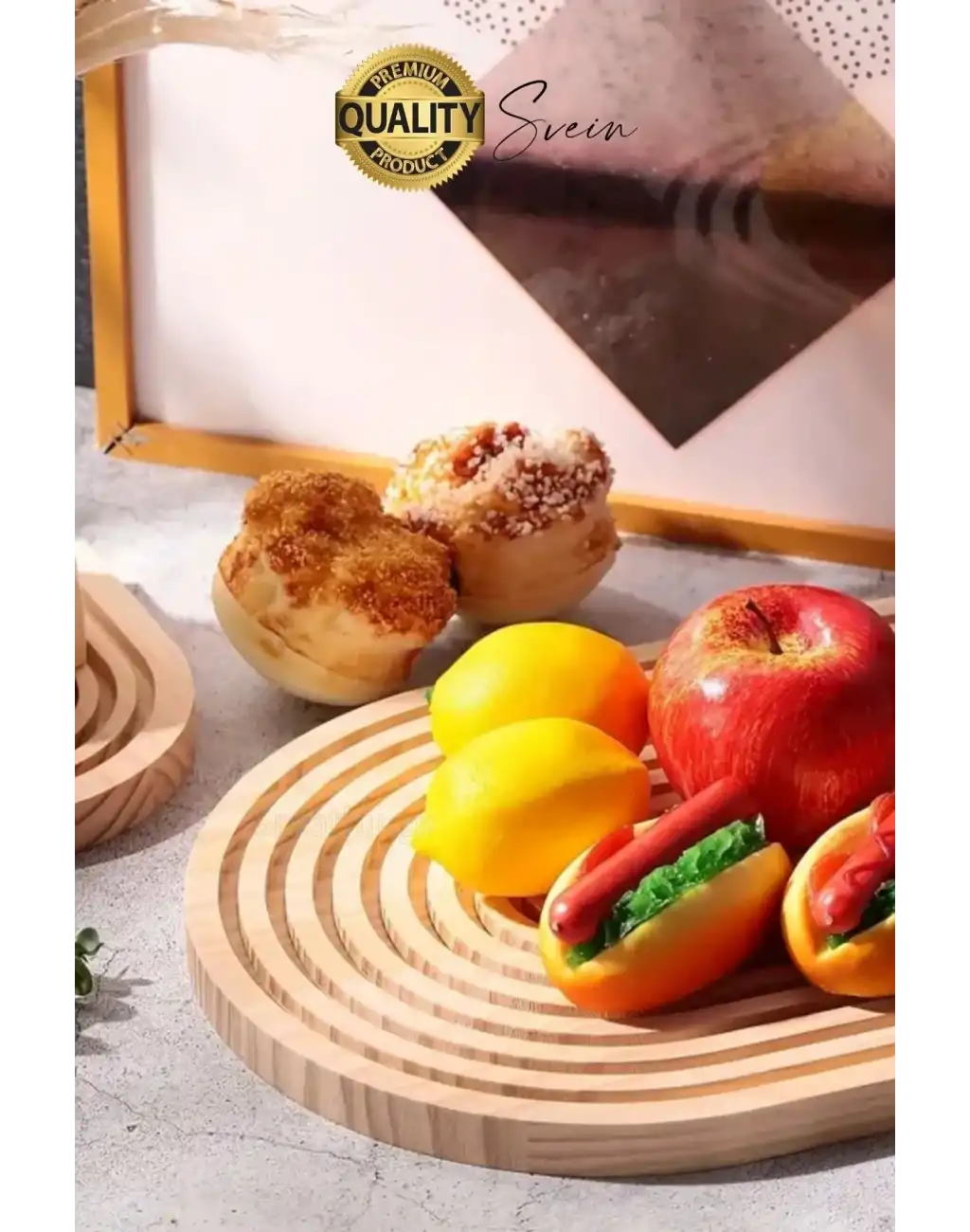 Dekoratif Ahşap Oymalı Kahverengi Bambu Gökkuşağı Sunum Tepsisi Tabağı Doğal Şık Dekor Sunumluk