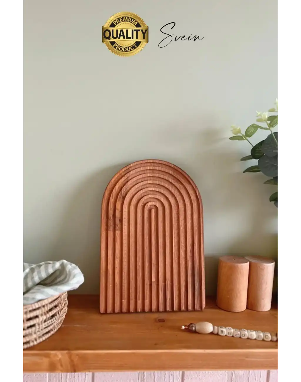 Dekoratif Ahşap Oymalı Kahverengi Bambu Gökkuşağı Sunum Tepsisi Tabağı Doğal Şık Dekor Sunumluk