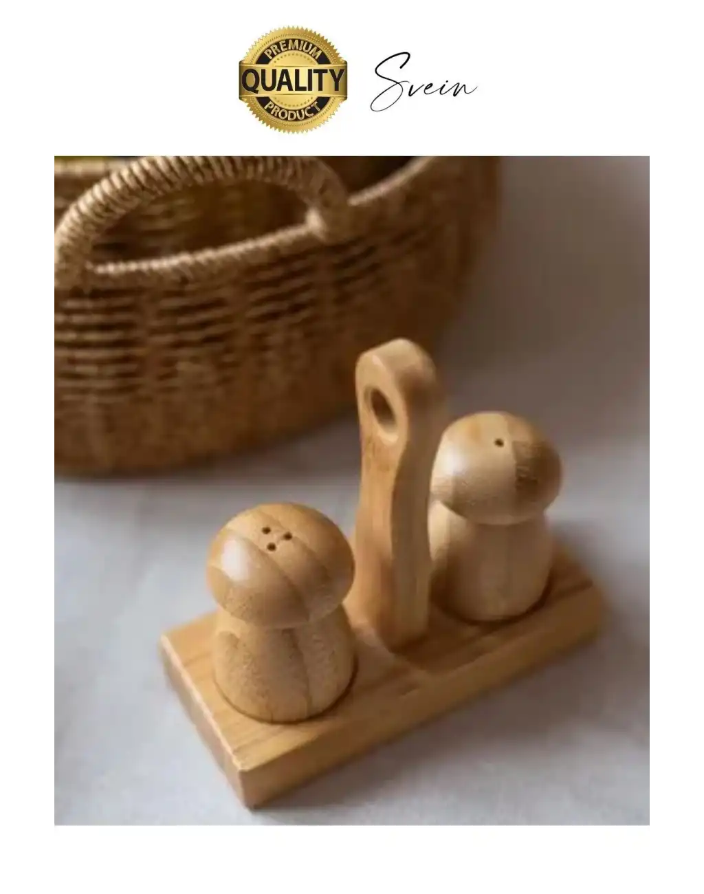 Özel Tasarım Standlı Bambu Tuzluk Karabiberlik 2li Mantar Set Baharatlık Biberlik Antibakteriyel