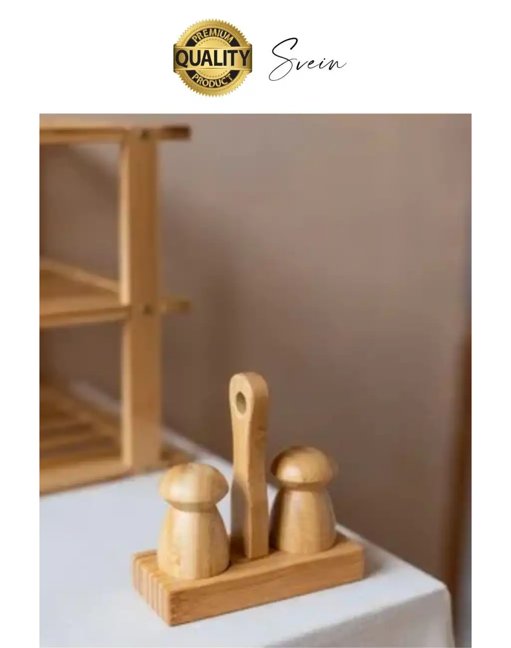 Özel Tasarım Standlı Bambu Tuzluk Karabiberlik 2li Mantar Set Baharatlık Biberlik Antibakteriyel