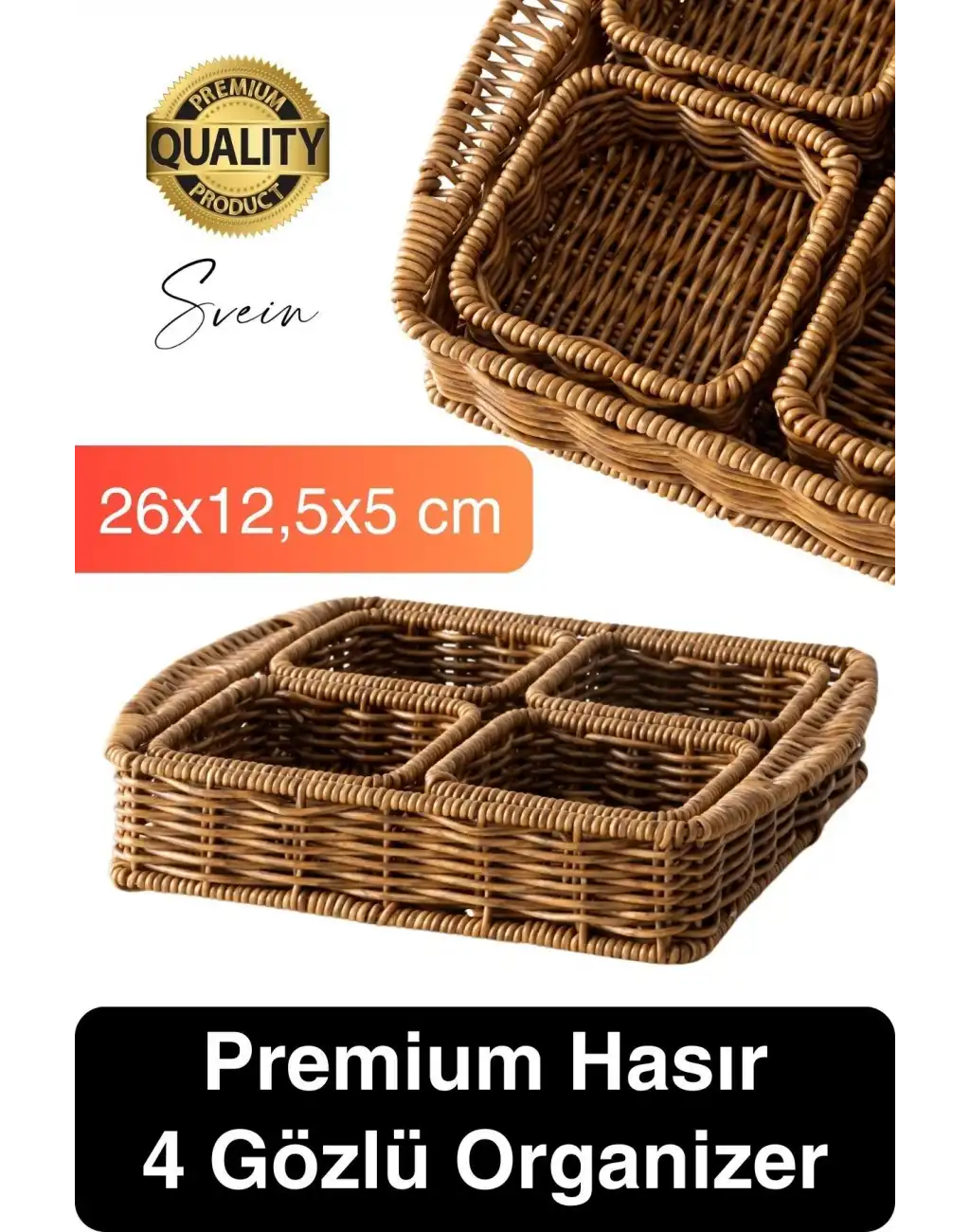 Benzersiz El Yapımı Hasır Dokuma Saklama Sepeti 4 Bölmeli Kozmetik Organizer Masaüstü Düzenleyici