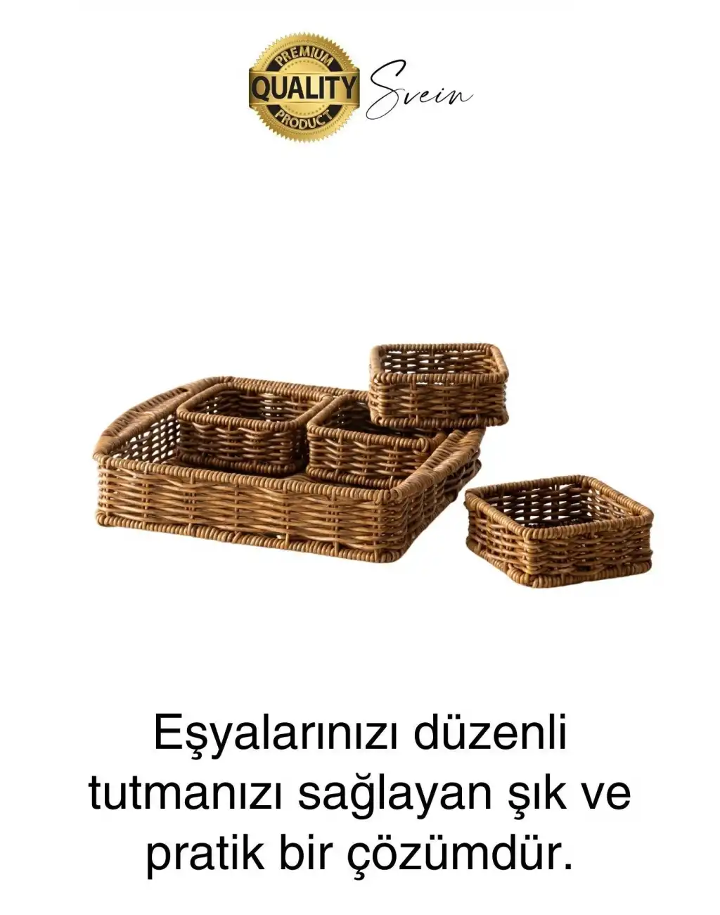 Benzersiz El Yapımı Hasır Dokuma Saklama Sepeti 4 Bölmeli Kozmetik Organizer Masaüstü Düzenleyici