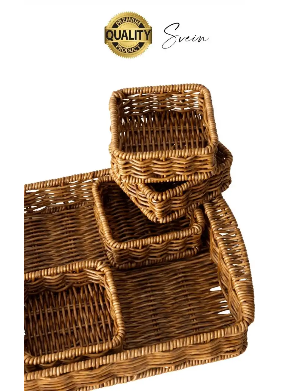 Benzersiz El Yapımı Hasır Dokuma Saklama Sepeti 4 Bölmeli Kozmetik Organizer Masaüstü Düzenleyici