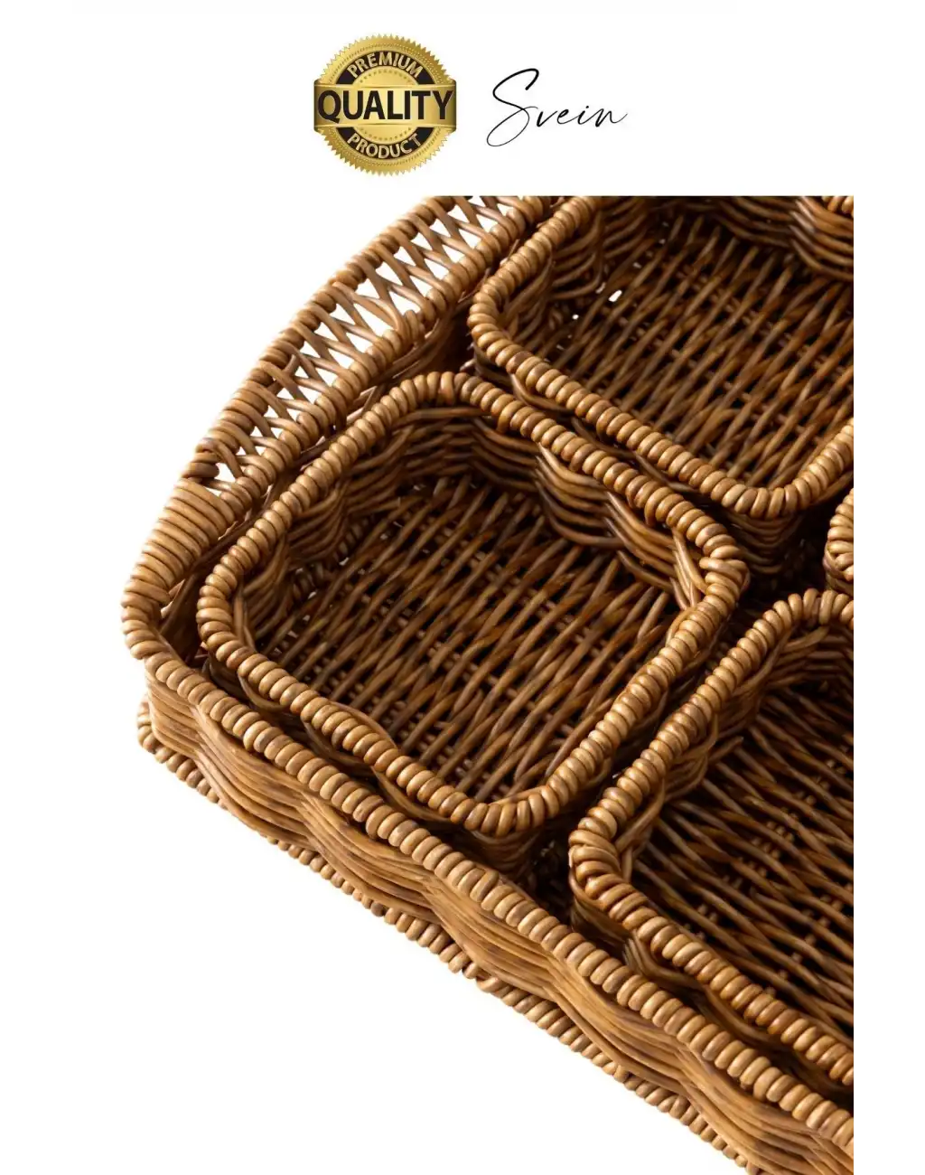 Benzersiz El Yapımı Hasır Dokuma Saklama Sepeti 4 Bölmeli Kozmetik Organizer Masaüstü Düzenleyici