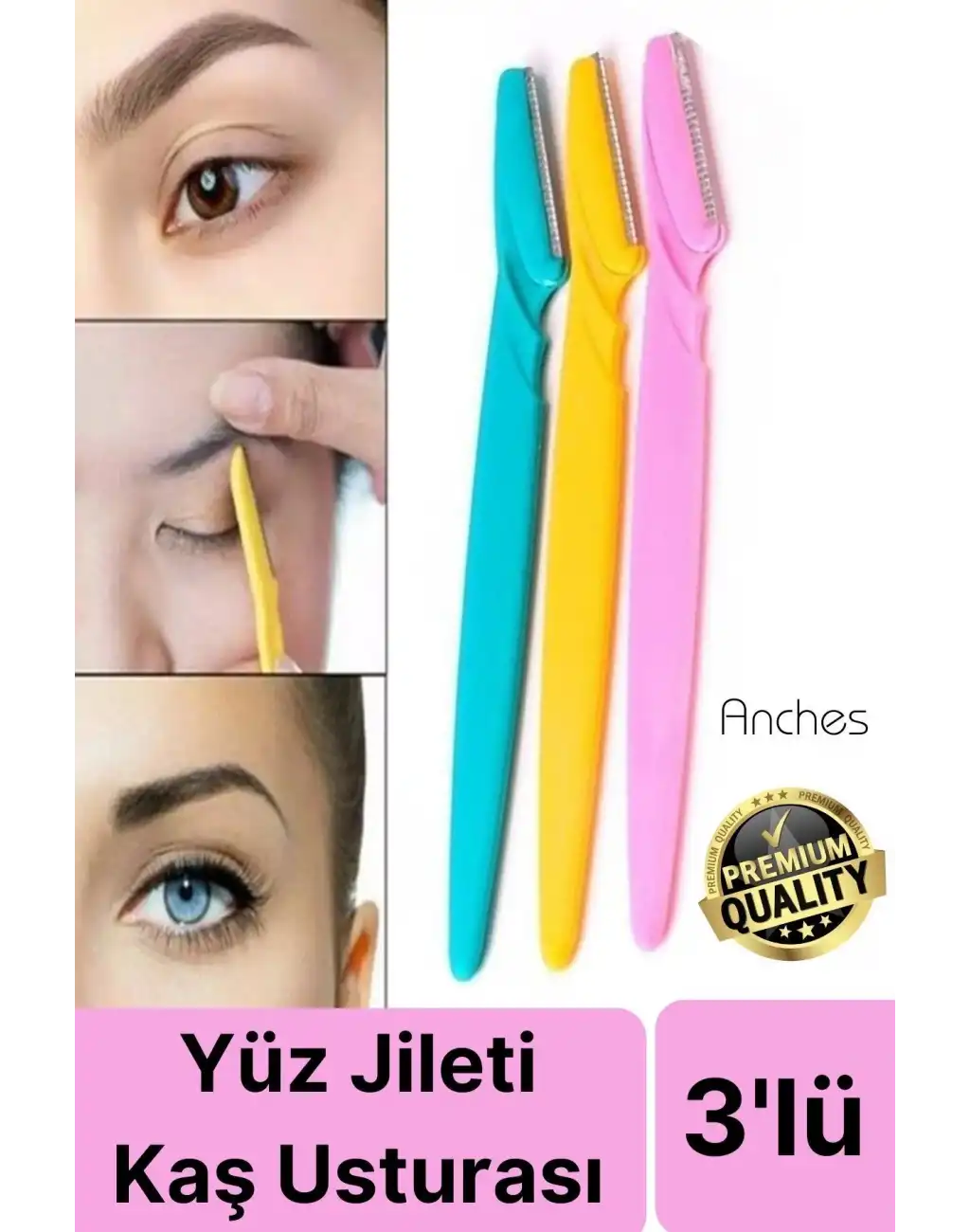 3lü Yüz Jileti Kaş Usturası Kadın Epilasyon Aleti Bakım Aparatı Epilatör Kaliteli Şekillendirme