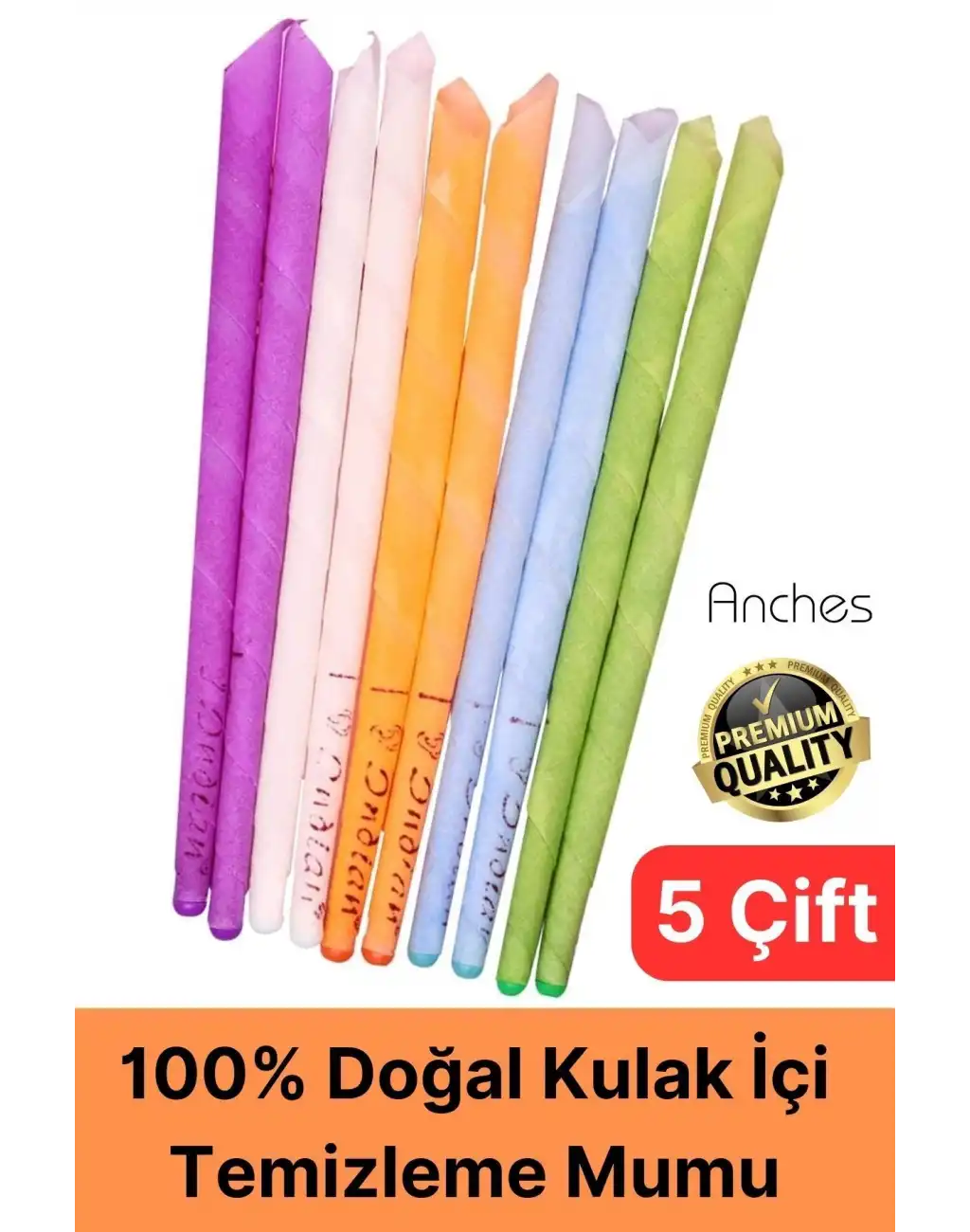 Pratik 100% Doğal Aromaterapi Bakım Buşon Dış Kulak İçi Kir Temizleme Mumu Konisi Çubuğu 5 Çift