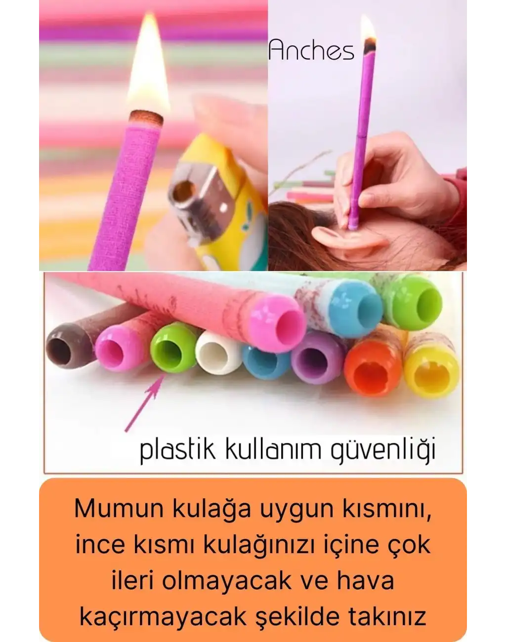 Pratik 100% Doğal Aromaterapi Bakım Buşon Dış Kulak İçi Kir Temizleme Mumu Konisi Çubuğu 5 Çift