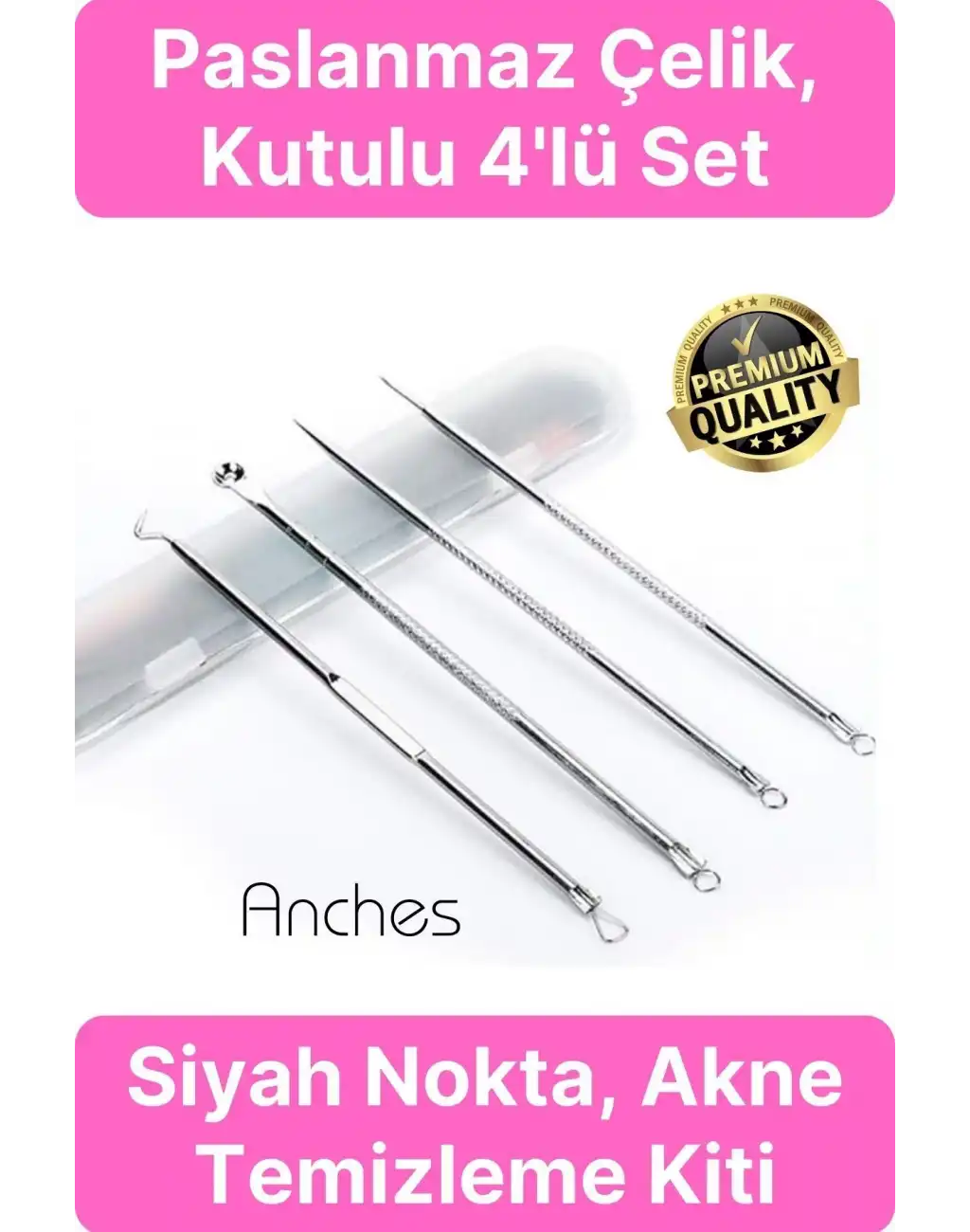 Siyah Nokta Akne Temizleyici Giderici Çıkarıcı Cilt Bakım 4lü Set Kutulu Yağ bezesi Sivilce İğnesi